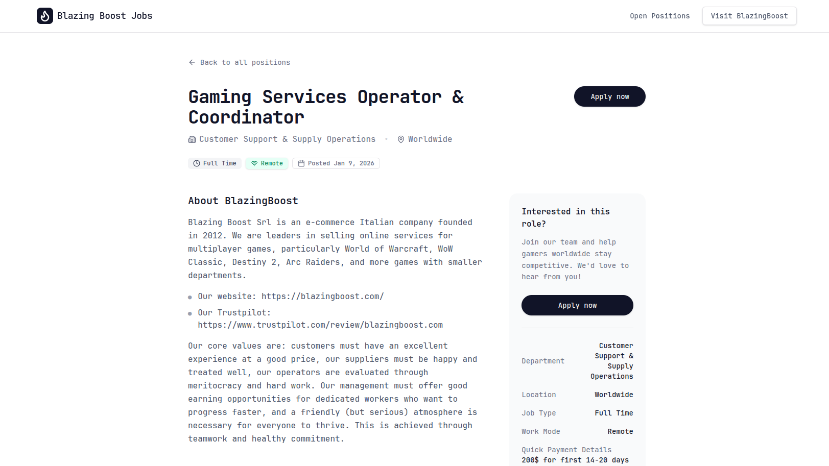 Remote Customer Service Operator (Gaming Services Coordinator)